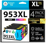 Smart Ink Compatible Ink Cartridge Replacement for HP 953XL 953 XL 4 Multipack (Black XL & C/M/Y) with Advanced Chip Technology to use with HP Officejet pro 7720 7730 7740 8710 8715 8720 8725 Printer