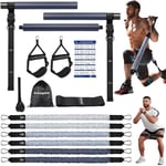 ALongSong Kit Elastique Musculation Barre de Pilates avec 6 Bandes Elastiques 30-360LBS Longueur Réglable & Ancrage de Porte Musculation Homme Femme Elastique Sport