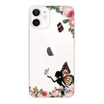 Evetane Coque Compatible avec iPhone 12 Mini Souple Silicone Solide Ultra Resistant Fine Protection Housse Etui Transparente Fée Papillon fleurale Motif Tendance