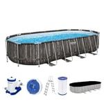 Piscine hors sol ovale Power Steel™ décor bois, 732 x 366 x 132 cm, filtre à cartouche, diffuseur Chemconnect™, bâche, échelle