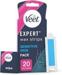 Veet Expert Cold Wax Strips FACE Hair Removal Sensitive Skin 20 Strips + 4 Wipes