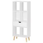 EUGAD Bibliothèque Étagère de Bureau de Rangement Étagère Debout avec tiroir et 6 Compartiments,matériau en Aggloméré et Bois pin,Blanc 50x24x121cm, 0012SHG