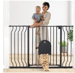 COMOMY 75-123cm Pet Gate with Adjustable Cat Flap Dog Gate for Stairs Doorway