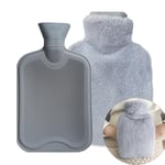 TENQUAN 2L Hot Water Bottle with Fluffy Cover, 2-in-1 Water Bag for Cold & Hot Compress, Natural Rubber Large Hot Water Pouch as Great Gift for Women, Seniors & Children (Grey)