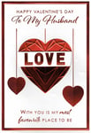 HUSBAND VALENTINE'S DAY CARD Large Quality Valentines Red Metallic Hearts Design