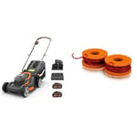 WORX - Tondeuse à Gazon sans Fil 2 * 20V - 2Ah - Tondeuse à Gazon Réglable - Coupe jusqu'aux Bordure & Lot de 2 Bobines de Fil - Coupe de 3m - Compatible avec Les Débroussailleuses