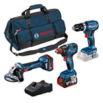 Bosch Professional Combo Kit GSB 18V-45 + GDX 18V-200 + GWS 18V-7 (incl. 2x5.0 Ah Batteries, Charger GAL 18V-40, in Medium Tool Bag)