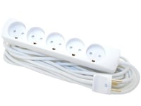 E-Line 5-Uttag 3G1.0 - H05vv-F, Vit Med J, 230V/13A, Plastkabel, 5M