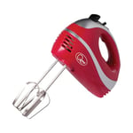 Quest 35820 Electric Hand Mixer / Complete With Chrome Beaters, Dough Hooks & Balloon Whisk / 5 Speed With Turbo Function / 300W / Red Colour