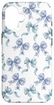 Coque pour iPhone 16 Nœuds en toile bleue et blanche pour femme