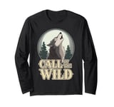 Call of the Wild Howling Wolf Under Full Moon Long Sleeve T-Shirt