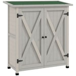 Abri de jardin armoire de jardin sur pied dim. 110L x 55l x 117H cm 2 étagères 2 portes toit bitumé bois sapin gris clair