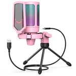 FIFINE Gaming Microphone, USB PC Streaming RGB Condenser Microphone for Video, Voice Recording, Podcasts, Youtube, Tiktok on Desktop/Laptop/PS4/PS5, with Tap-to-Mute, External Pop Filter-A6V Pink