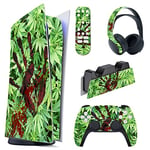 playvital Kit de Autocollants Skin Decal pour ps5 Sticker Vinyle pour ps5 Console&Manette&Station de Charge&Casque&Télécommande Média-Édition Numérique-Herbes Empreintes