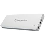 Electraline 500333 Powerbank avec 2 Sorties USB, 1 A + 2, 1 A, pour Smartphone, Tablette, Kindle et Autres appareils électroniques, 10000 mAh, Blanc