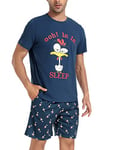 Jezonga Pyjama Homme Coton Été Ensembles de Pyjama Court à Manches Courtes Impression de Motif Mignon Vêtements de Nuit Vêtements de Détente Bleu XL