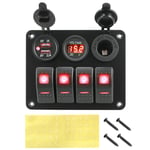 Panneau de commutation ¿¿ 4 gangs pour voiture",camping-Car,caravanes,double Port USB,voltm¿¿tre num¿¿rique,disjoncteur LED,"panneau en aluminium - Type 4 Gang Switch #A