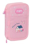 Glowlab Kids Sweet Home - Trousse Double 28 pièces, Tissu Recyclable, Trousse pour Enfant, idéale pour Enfants de 5 à 14 Ans, Confortable et Polyvalente, 12,5 x 4 x 19,5 cm, Rose, Rose, Estándar,