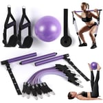 ALongSong Elastiques de Musculation Barre de Pilates avec 6 Bandes de Résistance Élastique 180LBS ou 240LBS Ancrage de Porte Réglable Amovible pour Fitness Yoga Étirement Squat