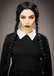 Womens Halloween Long Black Plaited Wednesday Style Adult Fancy Dress Wig