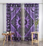 Popular Handicrafts Rideaux de fenêtre Indiens à Motif Mandala - Style bohème et Gitan - Motif Soleil brûlant et Lune - pour Chambre à Coucher, Salon, Balcon - Violet