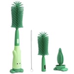 Vicloon Baby Bottle Brush, 3 in 1 Bottle and Teat Cleaning Brush, Silicone Bottle Cleaner Brush for Cleaning Water Bottles Baby Bottles Glass Cup Thermoses, Green