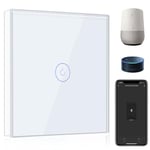 BSEED Interrupteur Connecté WiFi,Blanc Interrupteur Va et Vient sans Fil avec Écran Tactile,1 Gang 2 Voie Interrupteur Tactile Mural WiFi,Compatible avec Alexa et Google Home(Ligne Neutre Requis)