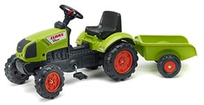 FALK - Tracteur à pédales Claas avec remorque - Dès 2 ans - Fabriqué en France - volant directionnel avec klaxon - 2040A