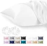 Seiwohl Satin Silk Pillowcases for Hair and Skin White Silk Pillow Case 2 Pack with Hair Silk Scrunchies, Cooling Pillow cases with Envelope Closure, Standard Size 50x75 cm (05-white, 2PCS(50x75cm))