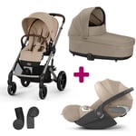 Cybex Pack Poussette Trio Balios Almond beige + nacelle Cot S lux adaptateurs coque Cloud T tissu plus cozy