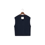 Wide Ribbed Ull V-neck Genser Vest, Blue