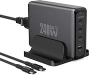 240W Chargeur Usb C Gan 140W Pd3.1 100W Pd3.0 4 Ports Chargeur Rapide Station De Charge Compatible Avec Macbook Pro 16" Air Ipad Pro Air Iphone 15 Samsung Galaxy Dell Switch (Câble 240W Inclus)