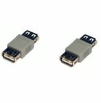 2x USB Female Cable Extender - Female USB 2.0 Coupler GREY pack of 2