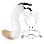 Luddiga kattöron räv svans klocka krage halsband set Halloween fest accessoarer Lolita simulering päls plysch huvudbonad cosplay rekvisita White Camel