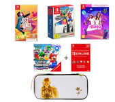 Nintendo Switch OLED White, Super Mario Bros. Wonder Bundle, Let's Sing 2025, 2 Microphones, Just Dance 2025 Nintendo Switch, Zelda Case & Online 12 Month Membership Bundle, White