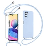 Pnakqil Coque Compatible avec Xiaomi Poco M3 Pro/Redmi Note 10 5G avec Cordon,avec 1 x Verre trempé Protecteur d'écran,Collier pour Étui Colliers de cellulaire Réglable Lanyard Case givré,Mauve