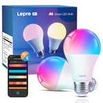 Lepro B1 AI Smart Bulb E27, Music Sync Bluetooth & WiFi Bulb, LLM AI Generated Lighting, Voice Control, Colour Changing Screw Light Bulbs, Work with Alexa & Google Assistant, 2 Packs