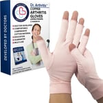 Doctor Developed Full Length Arthritis Gloves/Copper M, Open Finger (Pink) 