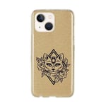 Coque pour Iphone 13 paillettes dore chat fleur