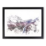 The White Mountains Of New Hampshire Watercolour Modern Framed Wall Art Print, Ready to Hang Picture for Living Room Bedroom Home Office Décor, Black A4 (34 x 25 cm)