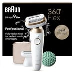 Braun Silk-épil 9 Flex 9-071 Épilateur pour femme pour épilation longue durée, embout de rasage, embout de massage, 9-071 3D, blanc/doré