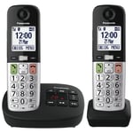 Panasonic Twin Handset Cordless Phone with Large Buttons and Answering System - Black