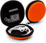 Etui Universel pour écouteurs in Ear - Pochette de Protection Rigide Earplug, iPod Shuffle, Stick USB, Câble - Transport Case Multifonction Orange