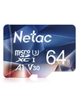 Netac 64GB Carte Mémoire TF Card 100/30MB/s UHS-I C10 U3 A1 V30 High Speed pour Téléphone Mobile Caméra de Surveillance et D'enregistrement de Voiture