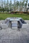 Light Grey U Shape Lounge Sofa Dining Set Gas Heater Fire pit Burner 2 PC Tea Table Footstool