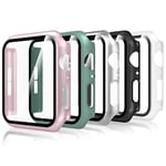 Bigqin 5 Pièces Coque Compatible avec Apple Watch Series 6/5/4 SE 44mm, Film Protection d'écran Trempé Coque, Protection Complète Anti-rayures,Transparent, Noir, Argent, Rose, Officiel