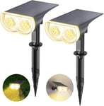 Linkind Spot Solaire Extérieur, LED Lampes Solaires Etanche IP67, Projecteur Solaire Réglable 650LM avec 2 Modes d'Éclairage, Lumière Chaude pour Jardin, Cour, Allée, Chemin, 2 Pack