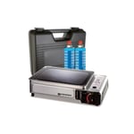 Plancha gaz portable 2300W plaque anti adhésive + 2 cartouches gaz camping + Valise de transport Kemper