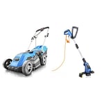 Hyundai HYM3800E 1600W 230V Corded Electric Rotary Lawnmower With Rear Roller, 38cm Cutting Width, Mulching, Blue & Grass Trimmer, 600W, 29CM / 290mm / 11.4” Cutting Width Grass Strimmers Electric