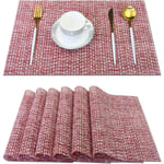 Elegant Placemats Set om 6 Blended Woven Värmebeständiga Placemats Tvättbara Lätt att Rengöra Bordsmattor för Matsal och Dekorera (Färgglad Vinröd)